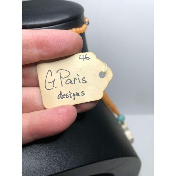 1435 G. Paris Designs white turquoise amazonite Jasper Cross Necklace 28" 47g - Picture 3 of 4